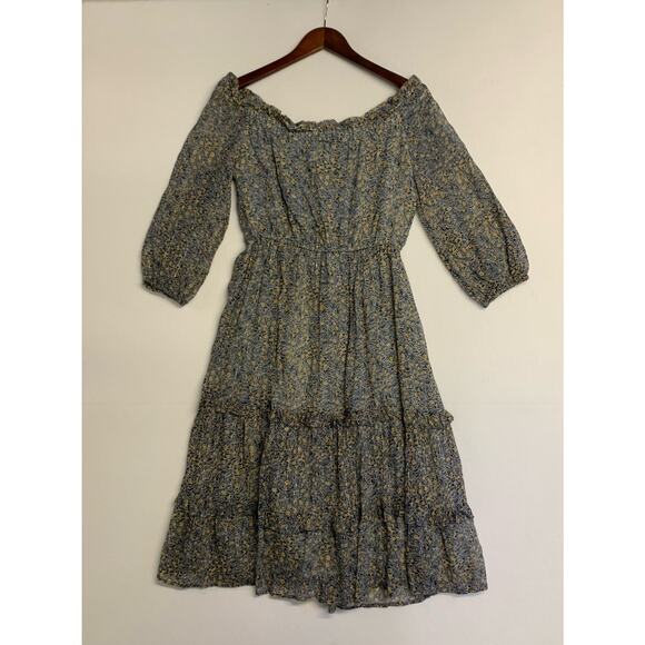 Anthropologie Dress Cottagecore Midi Feminine Peasant Tiered Floral Flounce Blue - Picture 5 of 10